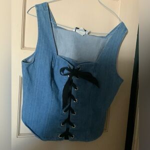 Denim Blue Lace-Up Top